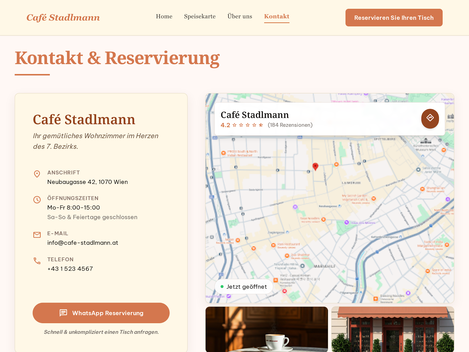 Website-Mockup Café Stadlmann Wien — Ansicht 2