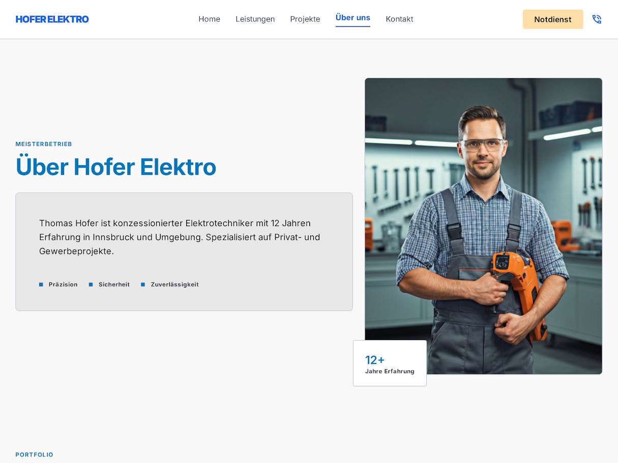 Website-Mockup Elektriker Hofer Innsbruck — Ansicht 1