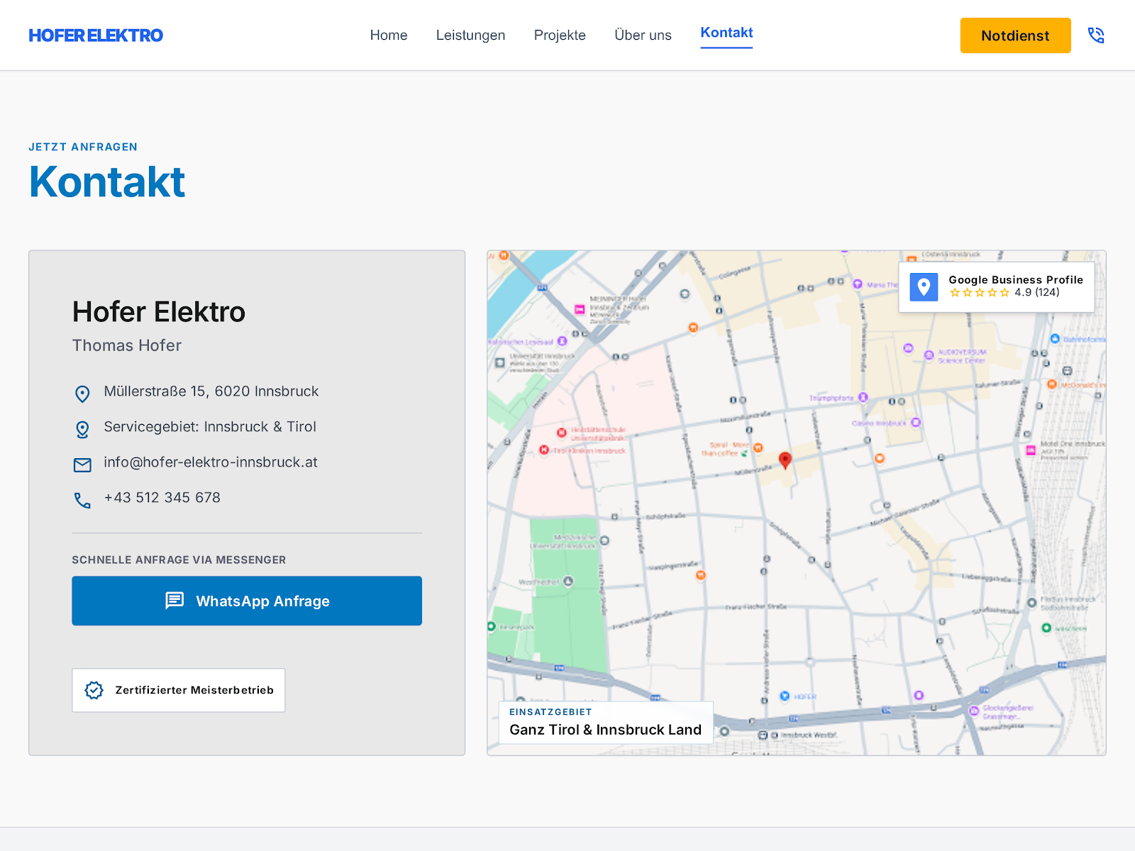 Website-Mockup Elektriker Hofer Innsbruck — Ansicht 2