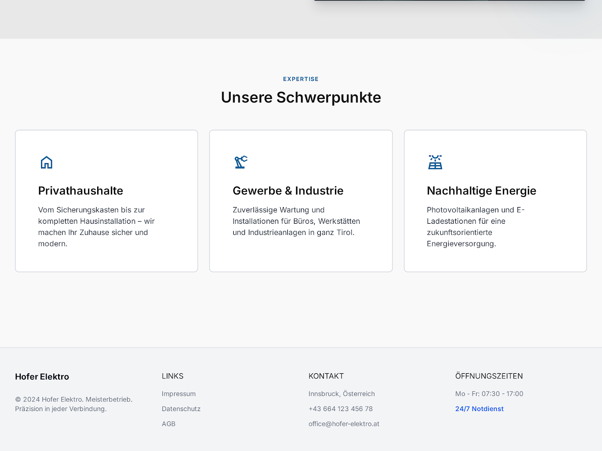 Website-Mockup Elektriker Hofer Innsbruck — Ansicht 3