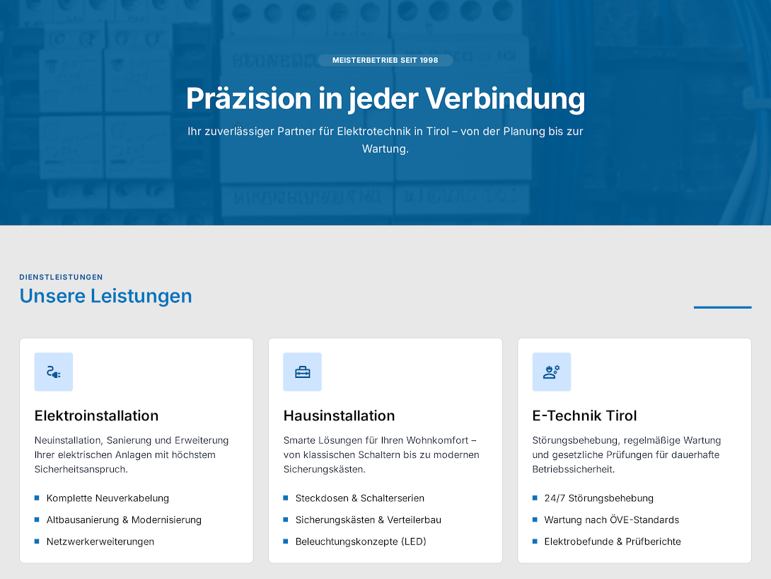 Website-Mockup Elektriker Hofer Innsbruck — Ansicht 4