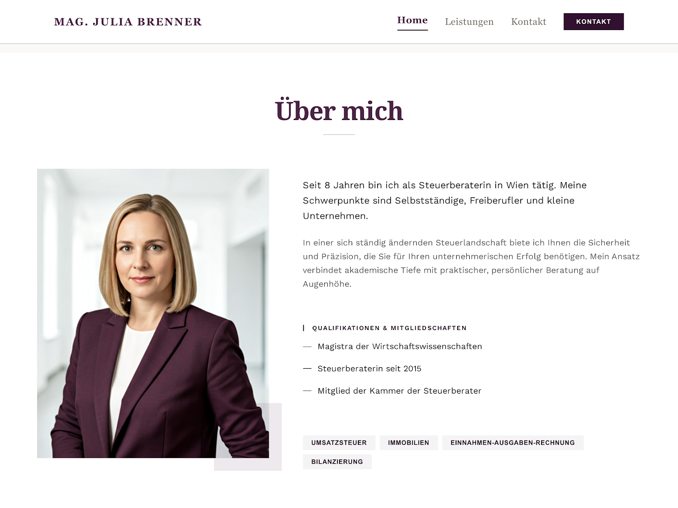 Website-Mockup Steuerberatung Julia Brenner — Ansicht 1