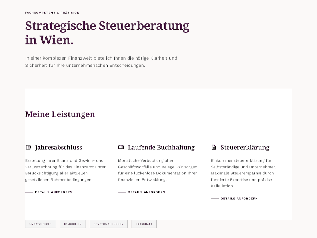 Website-Mockup Steuerberatung Julia Brenner — Ansicht 3