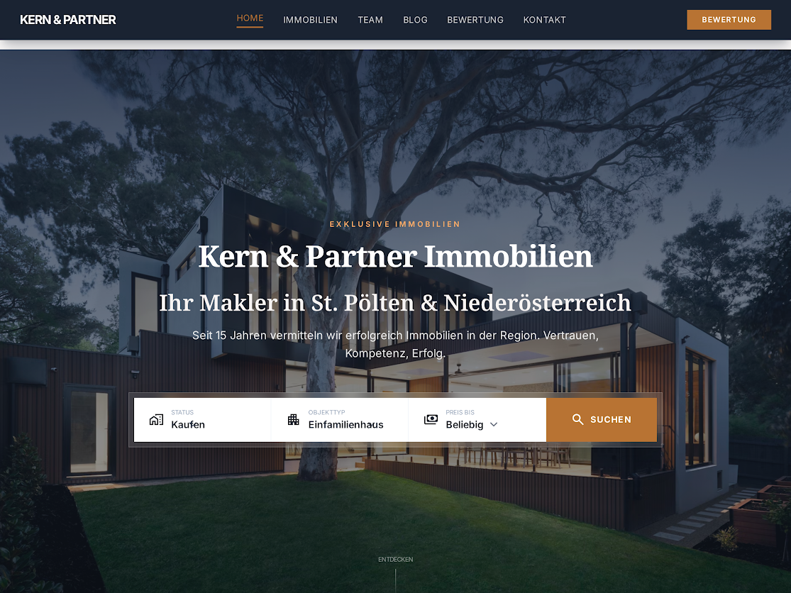 Website-Mockup Immobilien Kern & Partner St. Pölten — Ansicht 2