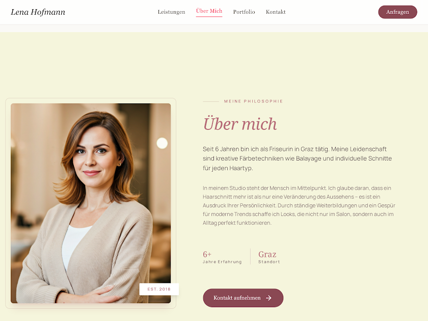 Website-Mockup Friseurin Lena Hofmann — Ansicht 1