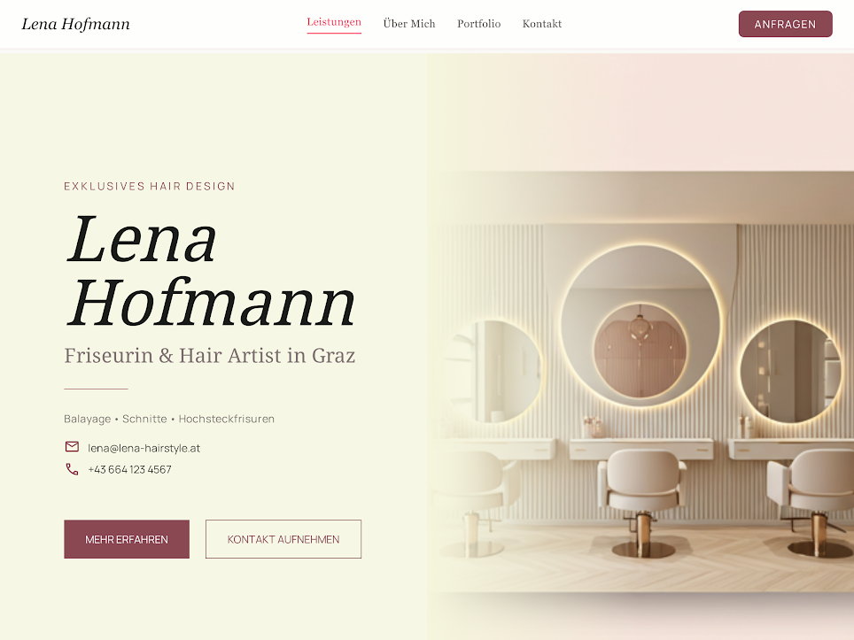 Website-Mockup Friseurin Lena Hofmann — Ansicht 2