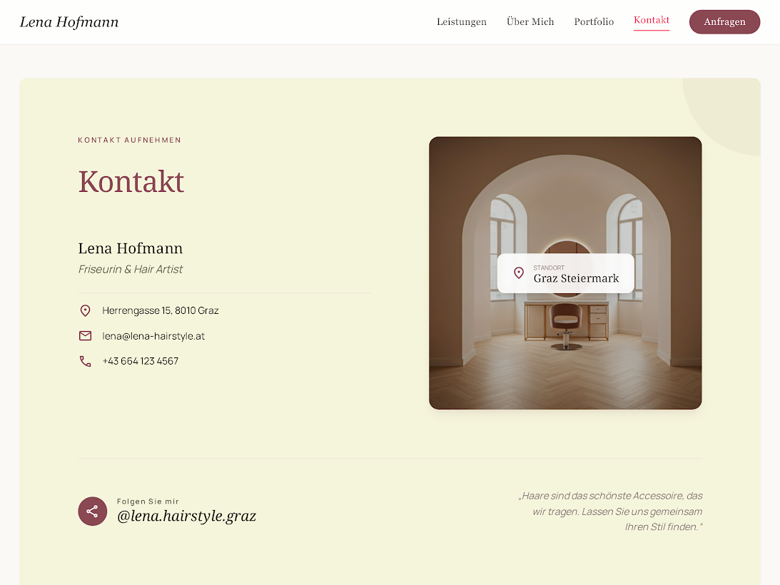 Website-Mockup Friseurin Lena Hofmann — Ansicht 3