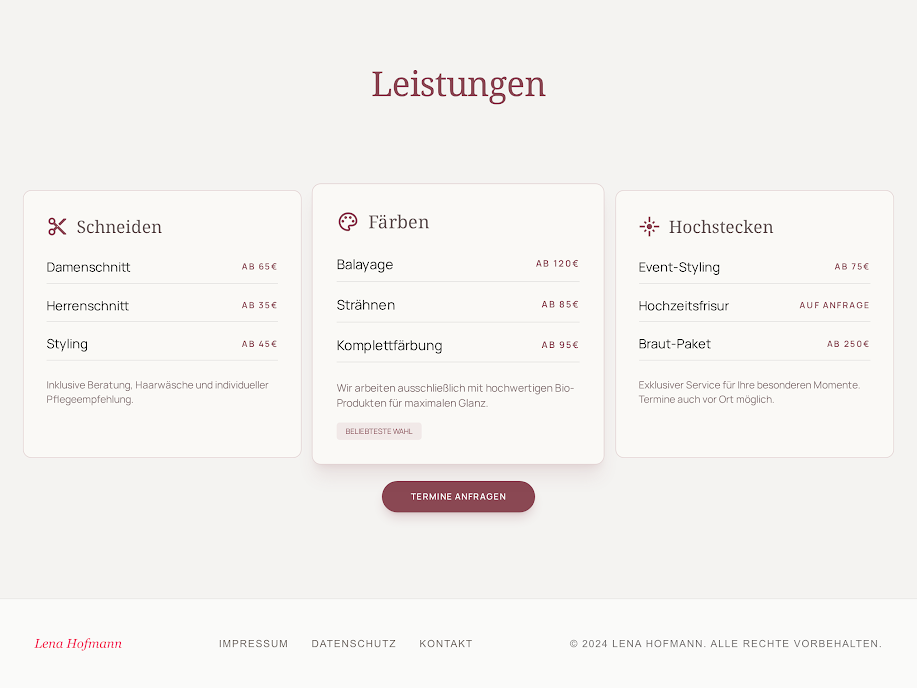 Website-Mockup Friseurin Lena Hofmann — Ansicht 4
