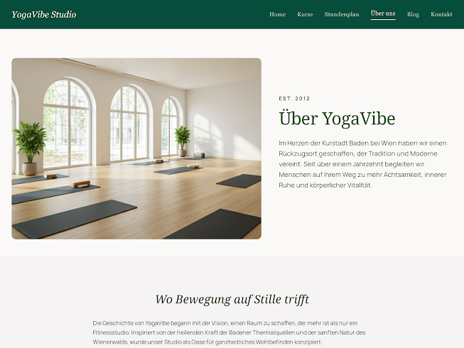 Website-Mockup YogaVibe Studio Baden — Ansicht 1