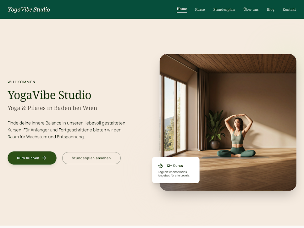 Website-Mockup YogaVibe Studio Baden — Ansicht 3